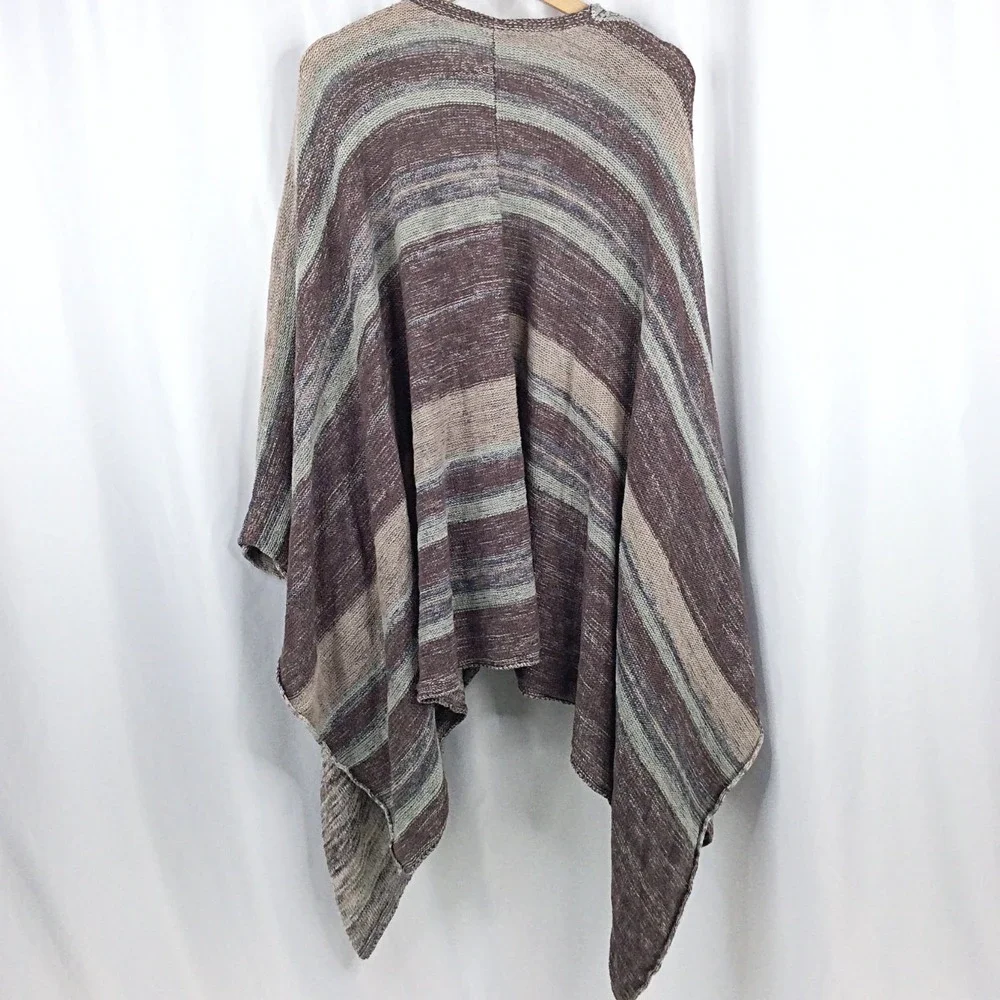 Free People The Big Trail Striped Poncho Sweater Size Small Pockets Linen Blend